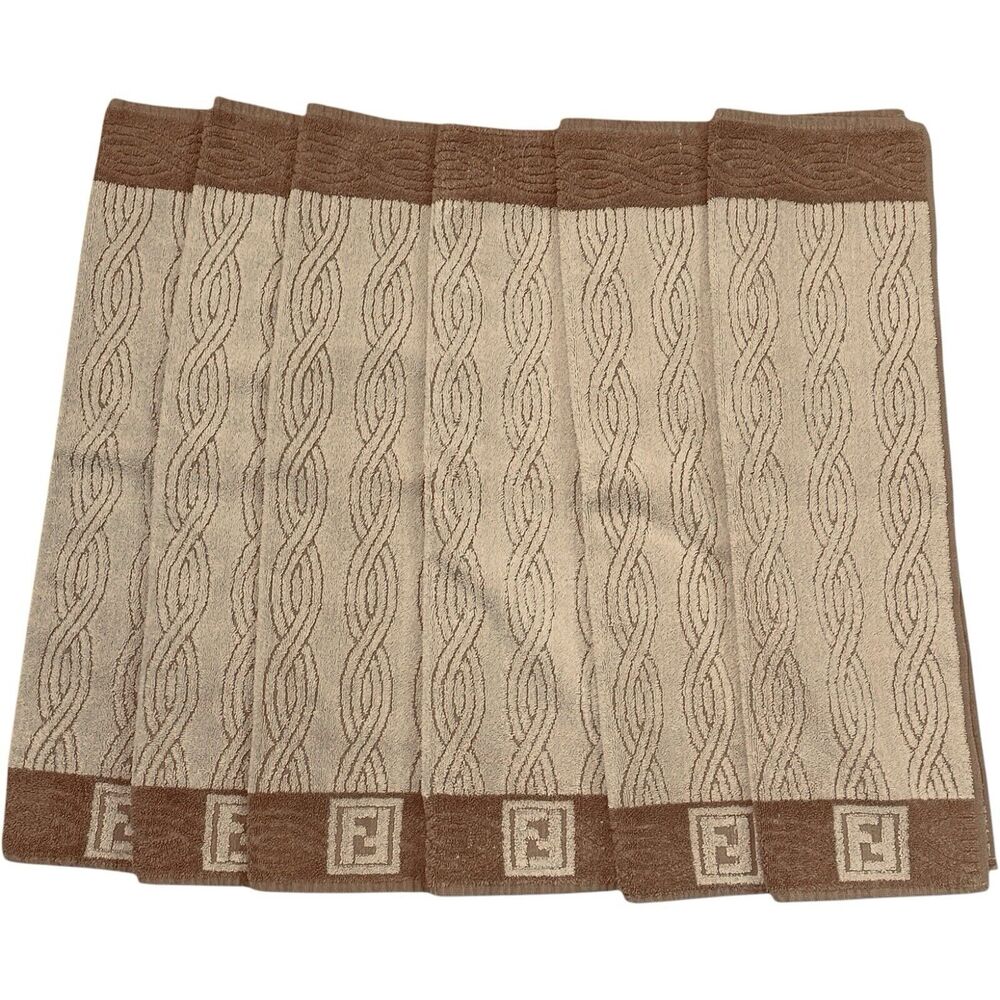6 VTG Fendi Cotton 100% Bath Towel Floor Mat 16 X 27 Royalton/Bibb USA Tan Beige